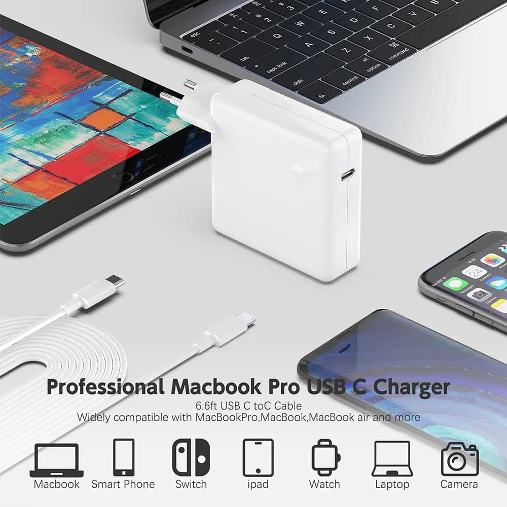 61W 87W 96W 118W USB-C Laptop Power Adapter Type-C PD Charger For Macbook 13 15-inch A1706 A1707 A1708 A1534 A1719 A214 iPad Pro — view 2