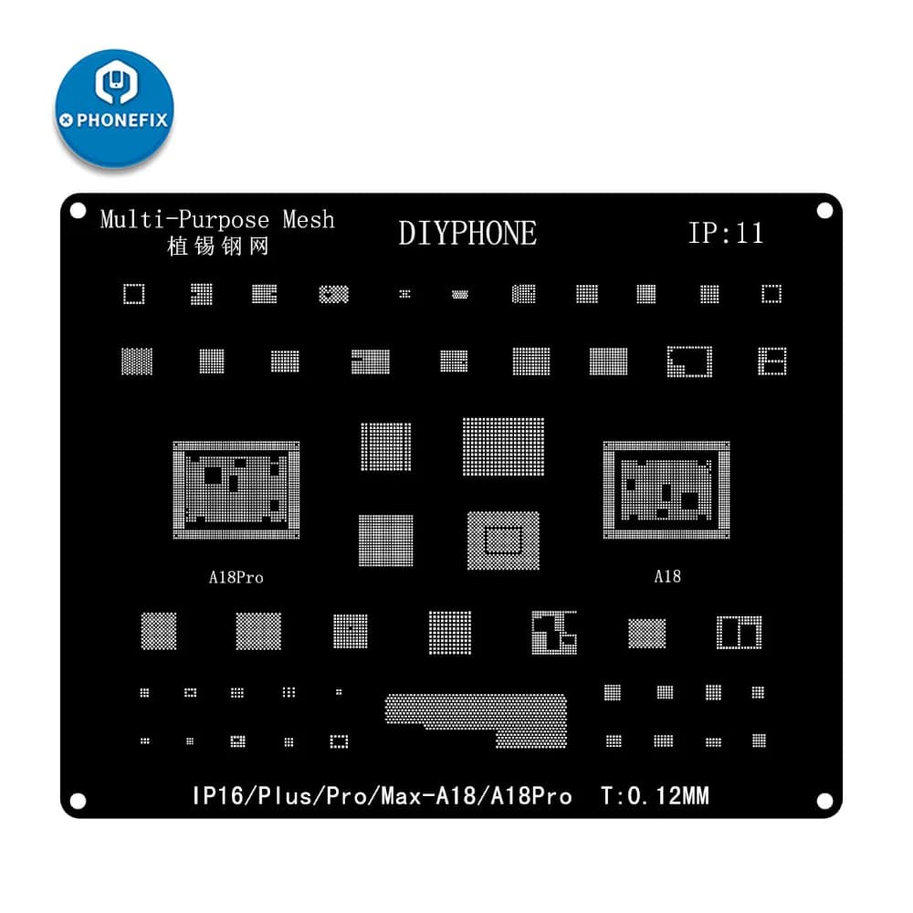 DIYPHONE BGA Reballing Stencil Kit For iPhone 17 16 15 14 13 13mini 11 12 Pro Max Black Steel CPU IC Chip Tin Soldering Net — view 2