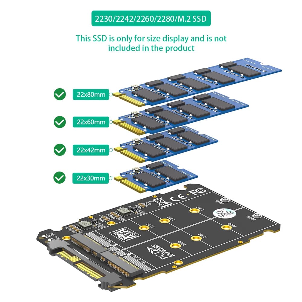 M.2 SSD to U.2 Adapter 2 in 1 M.2 NVMe SATA-Bus NGFF SSD to PCI-e U.2 SFF-8639 PCIe M2 Adapter Converter for Desktop Computers — view 4