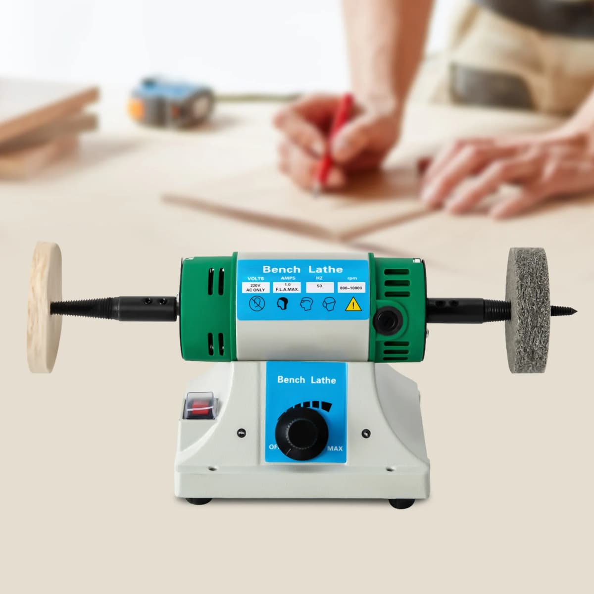 320W AC Polisher Machine Adjustable Variable Speed Multi-function Jewelry Rock Polishing Buffer Bench Lathe with 2 Cloth Wheels — view 5