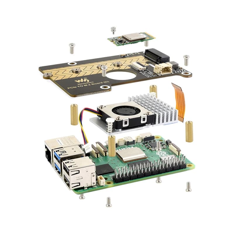 Raspberry Pi 5 PCIe To M.2 Adapter Board (D) NVMe M.2 SSD 2280 / 2260 / 2242 / 2230 Size Gen2 Gen3 Support for RPi 5 — view 3