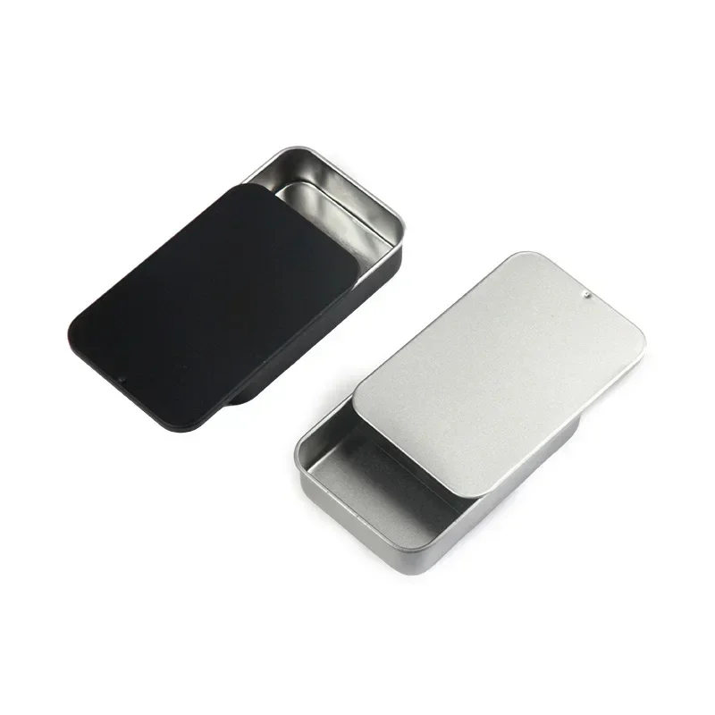 1pc Metal Rectangular Empty Tin Jar Tinplate Push Organizer Slide Cover Storage Box Candy Pill Jars Portable Mini Storage Box — view 3