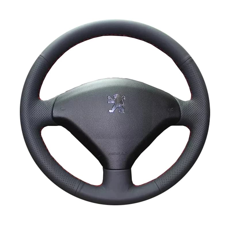 Black Artificial Leather Steering Wheel Cover Hand Sewing Car Steering Wheel Covers For Peugeot 307 SW 2005-2008 307 2001-2008 — view 2