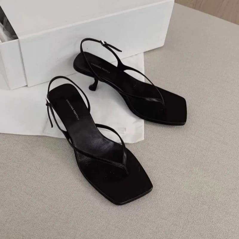 New French Cat Heel Mid Heel Herringbone Sandals for Women's Summer Outwear Open Toe Clip Toe High Heel Sandals Zapatos De Mujer — view 4