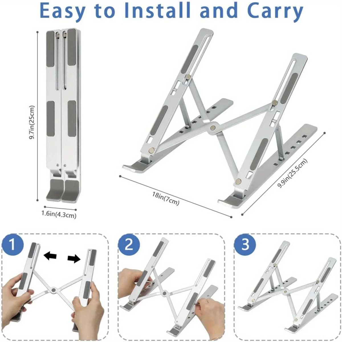 Adjustable Aluminum Laptop Stand - 6-Level Height, Foldable & Portable Design For 8-16” Laptops, Enhanced Ventilation & Heat — view 2