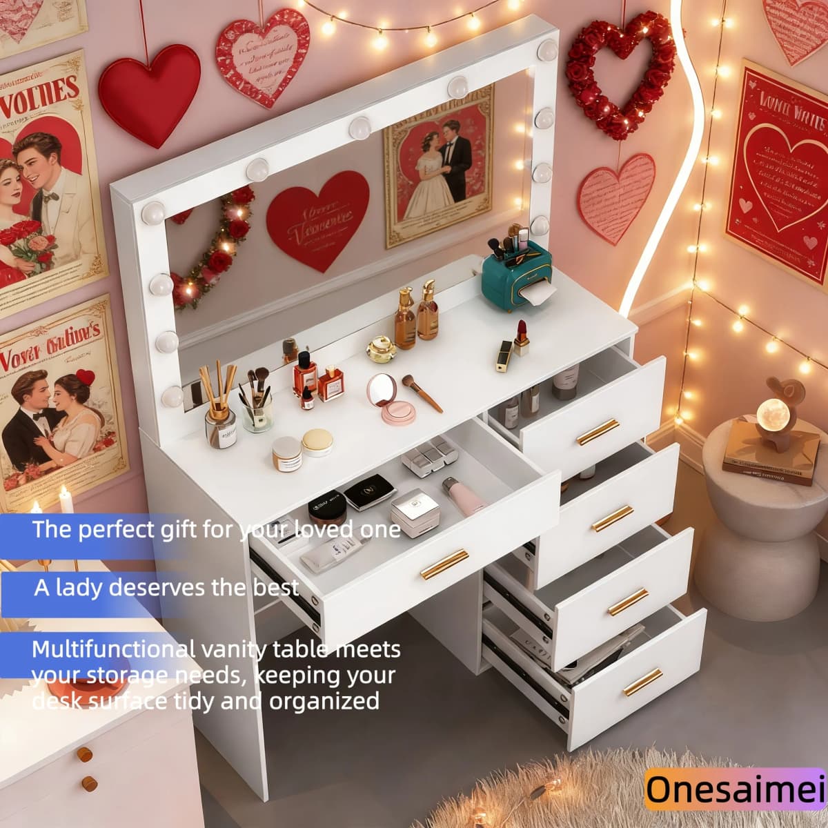 (Winter Gift) Brand-new bedroom dressing table with vanity mirror featuring three colour modes and adjustable brightness — view 2