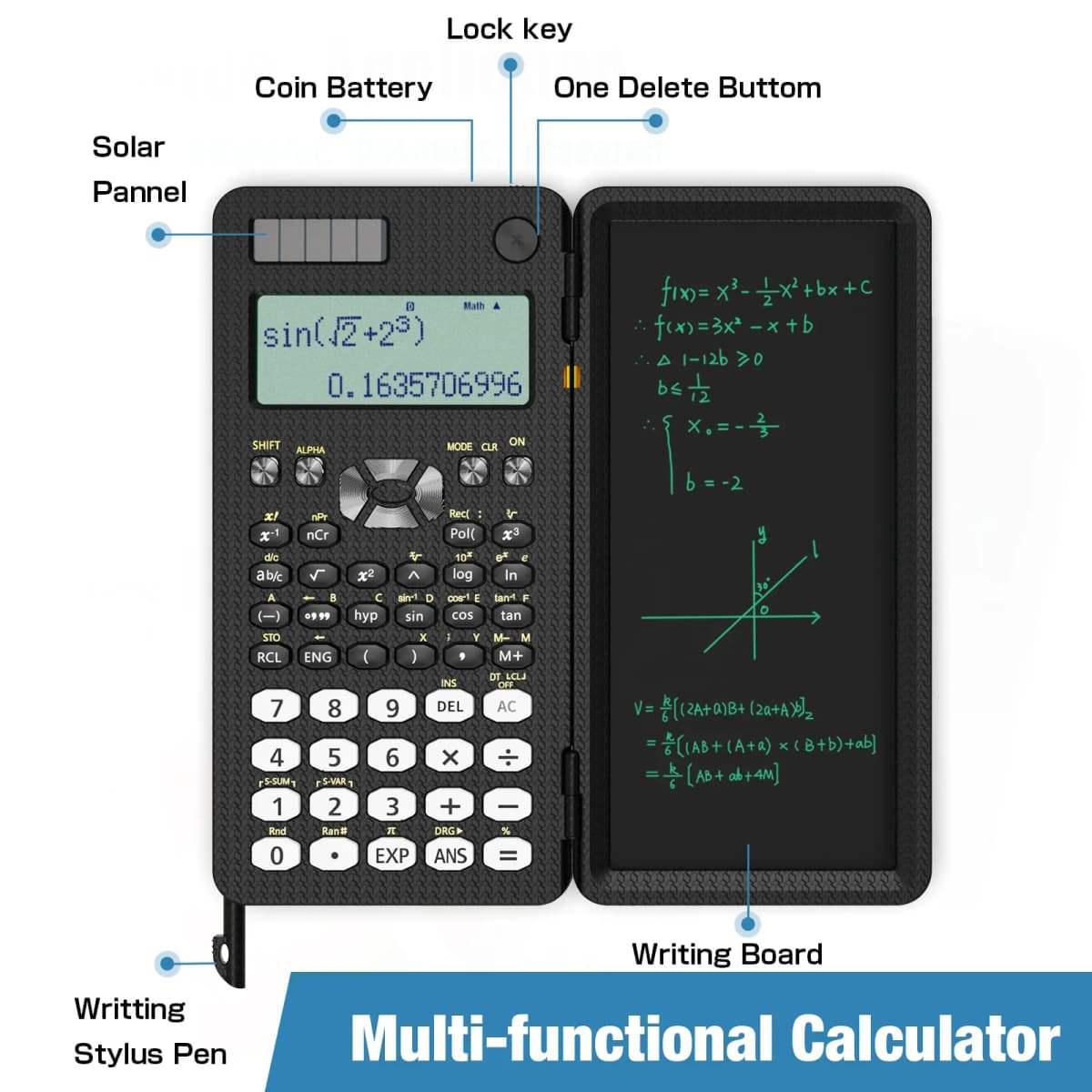 Mini Scientific Calculator with Writing Tablet Calculators Notepad Memo Office Electronics School Supplies 991es Ms EX 82ms NEW — view 2