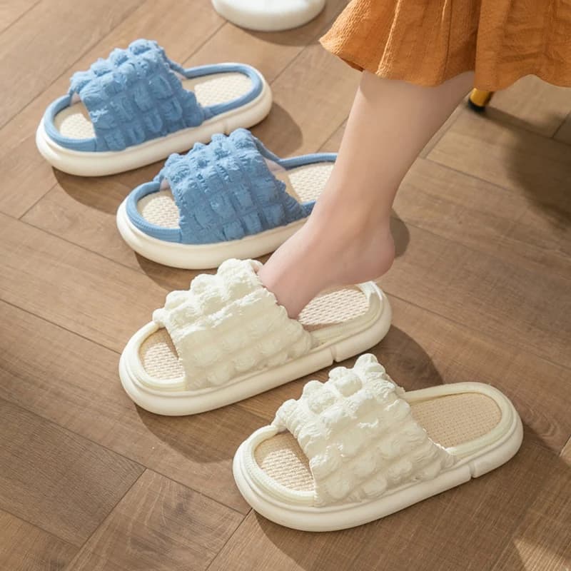 Thick-soled Linen Slippers Women Indoor Slippers Open Toe Anti-Slip Flat Slipper Couples Slides Spring Summer Autumn — view 2