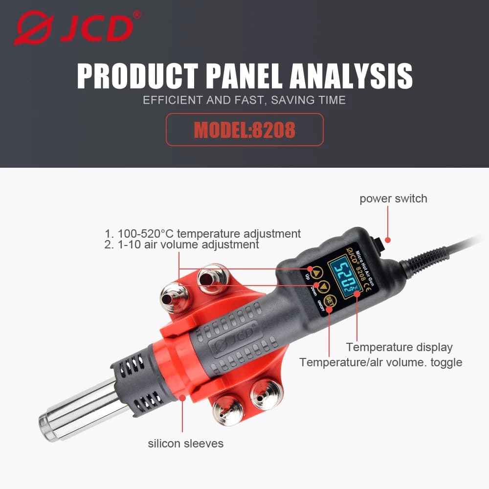 JCD Hot Air Gun 8208 Micro Rework Soldering Station LCD Digital Hair Dryer For Soldering 220V 750W Heat Gun Welding Repair Tools — view 5