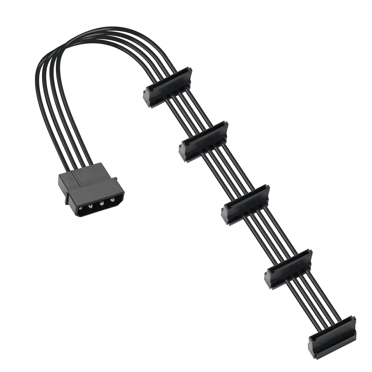 High Quality 1 Pcs Practical Durable PC Server 4 Pins IDE Molex 1 to 5 SATA Power Cable Adapter Splitter Cables 18AWG Black 40cm