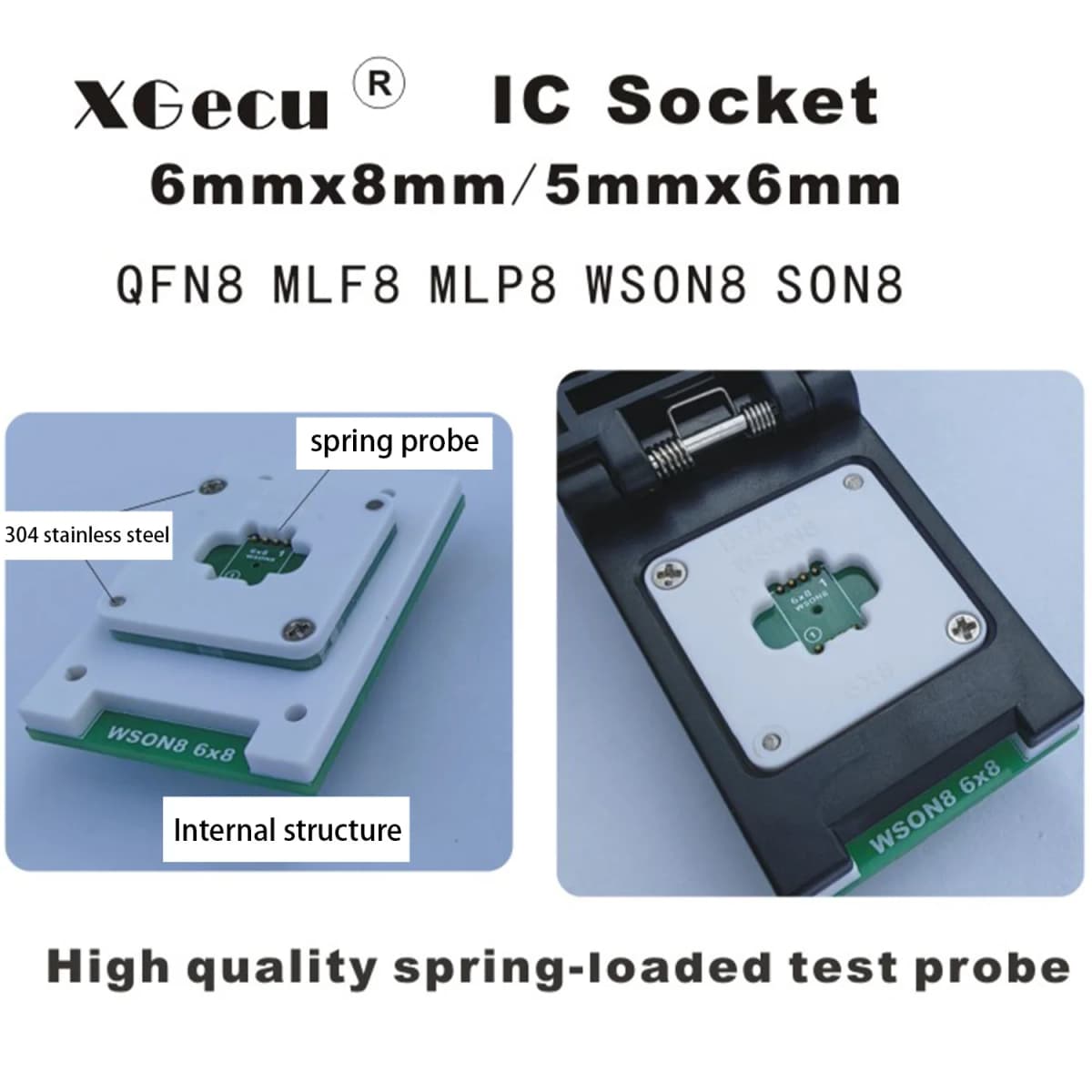 XGecu QFN8 WSON8 DFN8 5X6 or 6X8 IC Socket universal adapter for SPI NAND NOR Flash MLF8  MLP8 SON8 with High-end Spring Probe — view 5