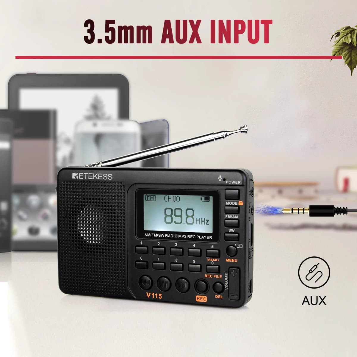 RETEKESS V115 Radio FM AM SW Portable Radios Rechargeable  Radio Batteries multiple bands  USB Recorder Speaker for Elders TX32 — view 6