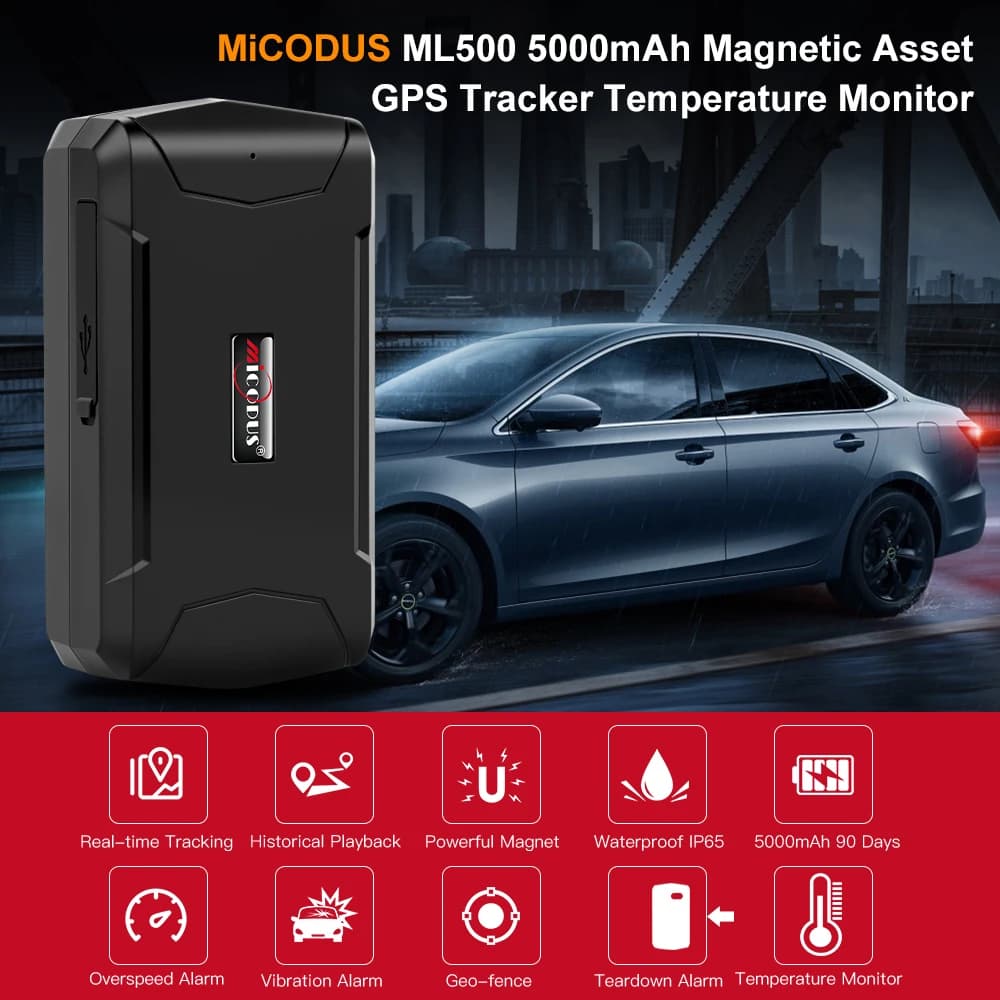 Magnetic 5000mAh GPS Tracker Car Tracker MiCODUS ML500 Temperature GPS Locator Vibrate Drop Alert Lifetime APP — view 2