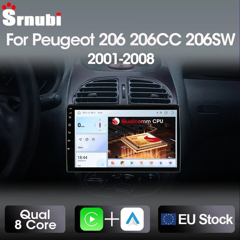 Srnubi 2Din Android Car Radio Multimidia Video Player Car Stereo For Peugeot 206 206CC 206SW C2 2001-2008  Carplay dvd Head Unit