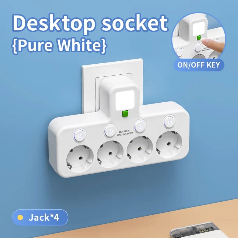 EU Plug Power Strip with 3 AC Outlets Two specifications with or without USB Type-C port Wall Charger for Home Office — view 3