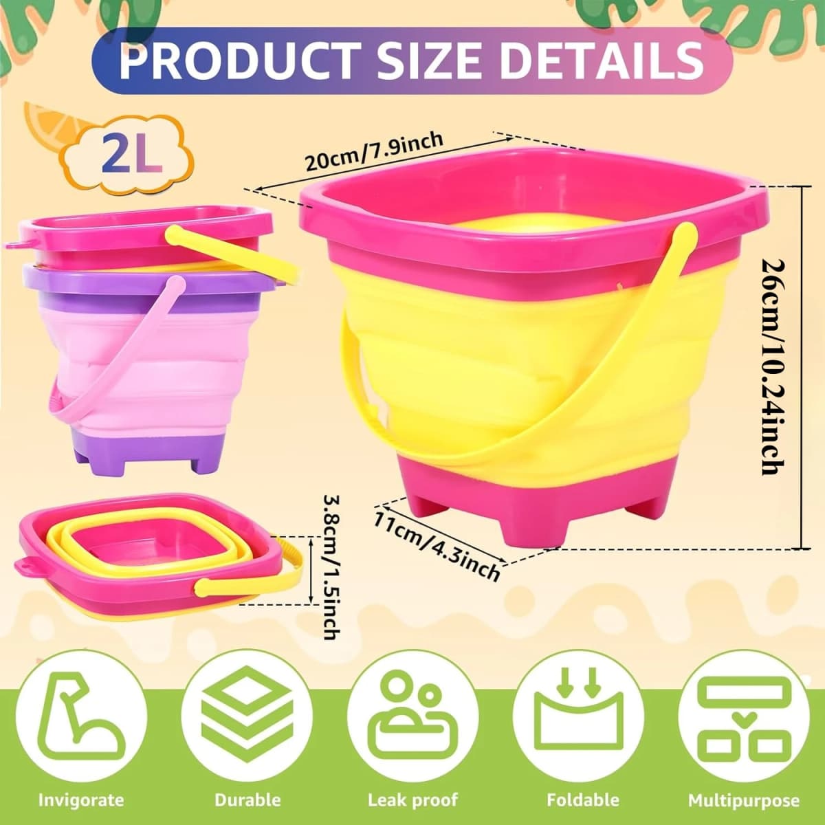Foldable Beach Bucket Silicone Collapsible Toy Buckets for Kids for Summer Activities Camping Gear Travel Beach Sand Toys — view 2