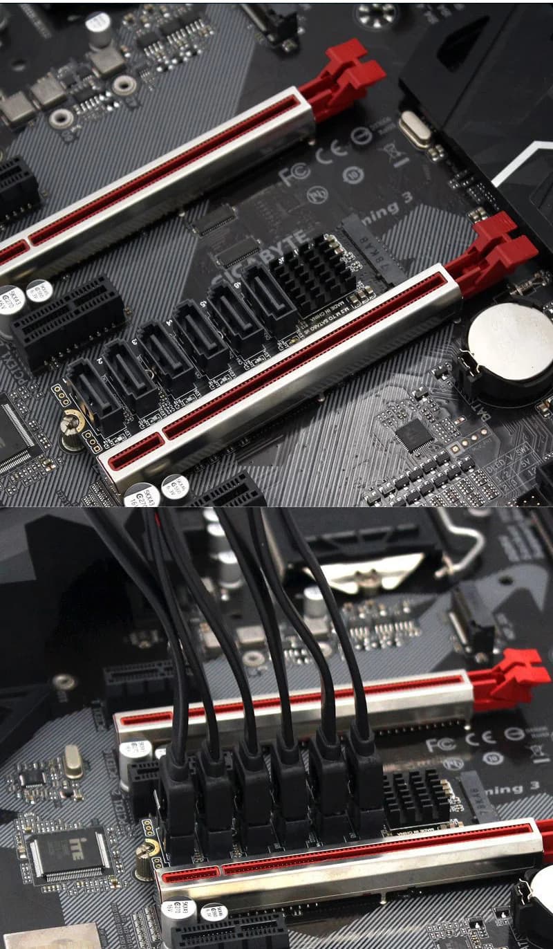 M.2 NVME PCI-E PCIE X4 X8 X16 To 6 Port 3.0 SATA Adapter Card Riser III 6GB/S  Chassis server PC Expansion+6PCS 3.0 SATA CABLE — view 3
