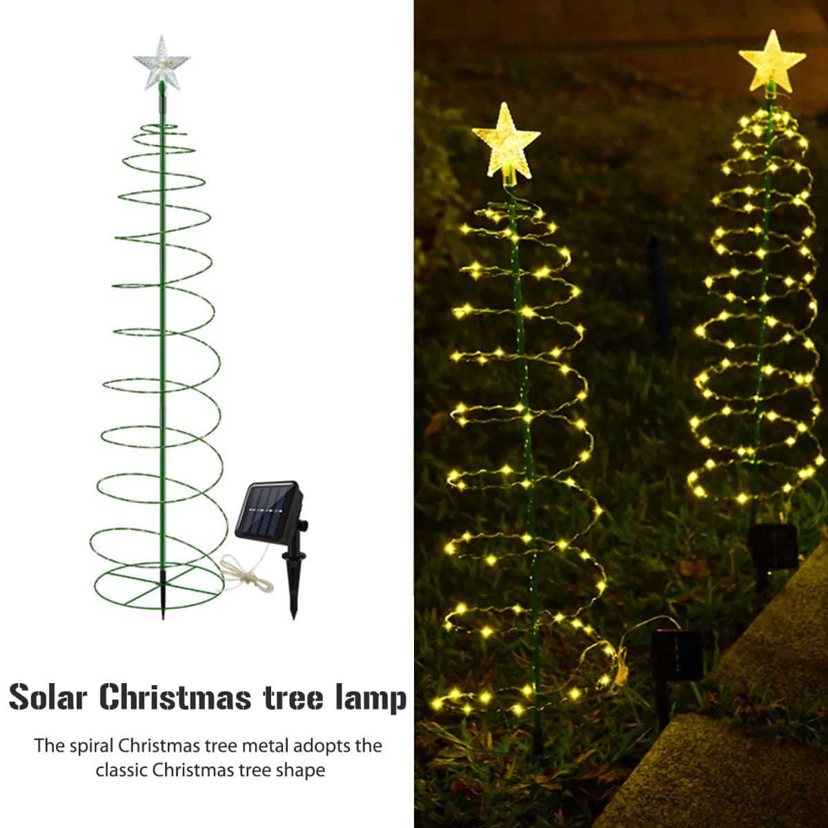 Solar Powered Decorative Xmas Tree Light with Star Christmas Tree Lawn Stake Lamp Waterproof New Year Garden Decoration — view 4
