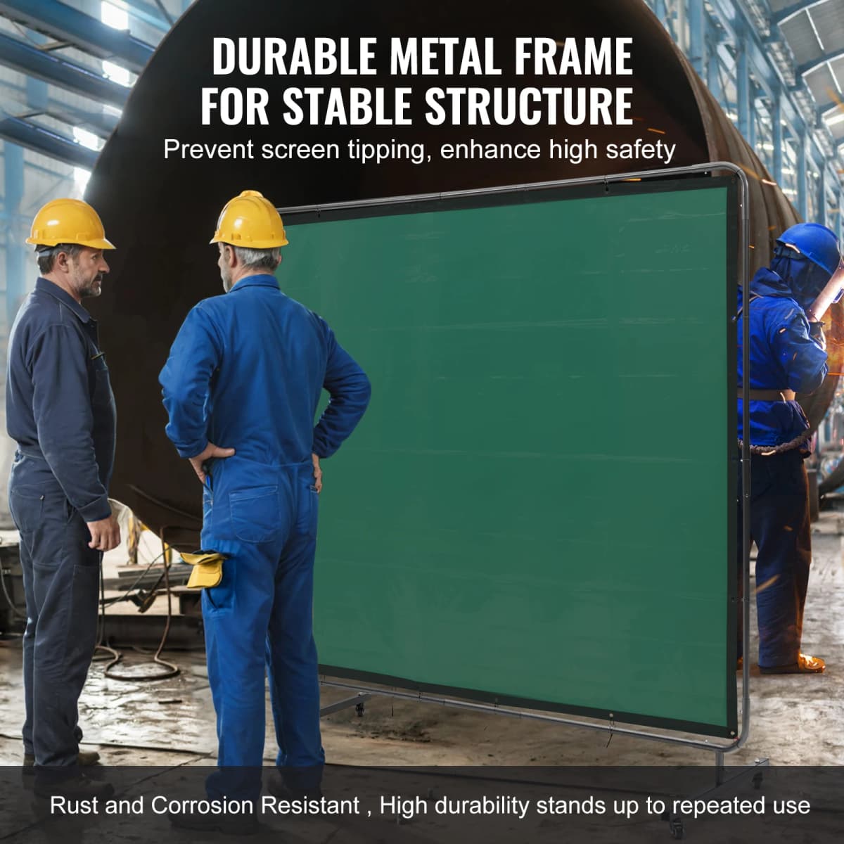 SucceBuy Welding Screen w/ Frame 6'x8' Welding Curtain Flame-Resistant Vinyl Welding Protection Screen for Workshop Industrial — view 5