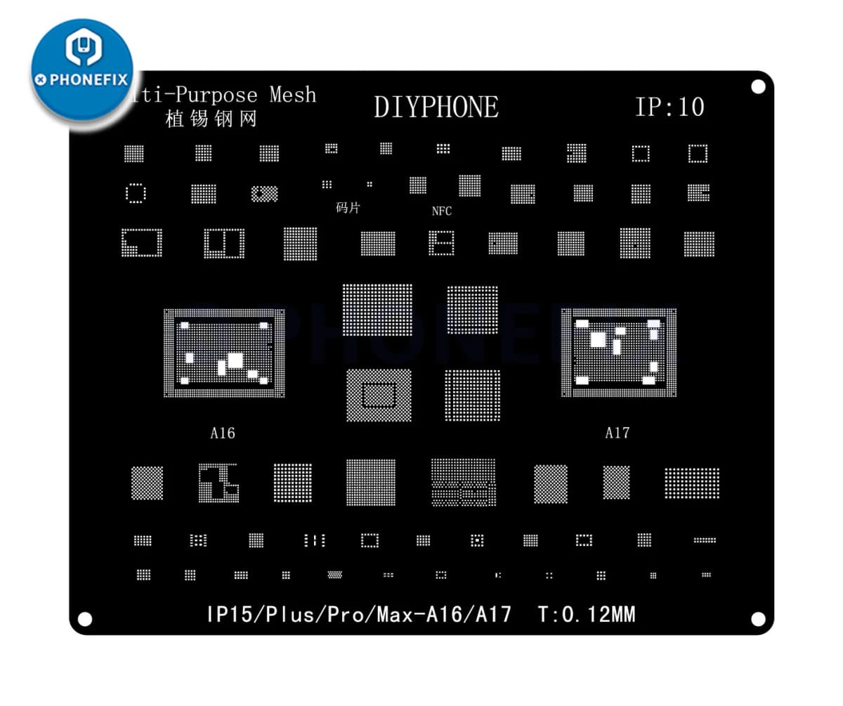DIYPHONE BGA Reballing Stencil Kit For iPhone 17 16 15 14 13 13mini 11 12 Pro Max Black Steel CPU IC Chip Tin Soldering Net — view 4