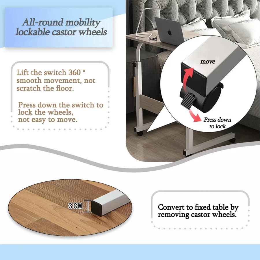 PORIYA Mobile Laptop Desk Computer Table Stand Adjustable Bed Bedside Portable Study AU — view 5