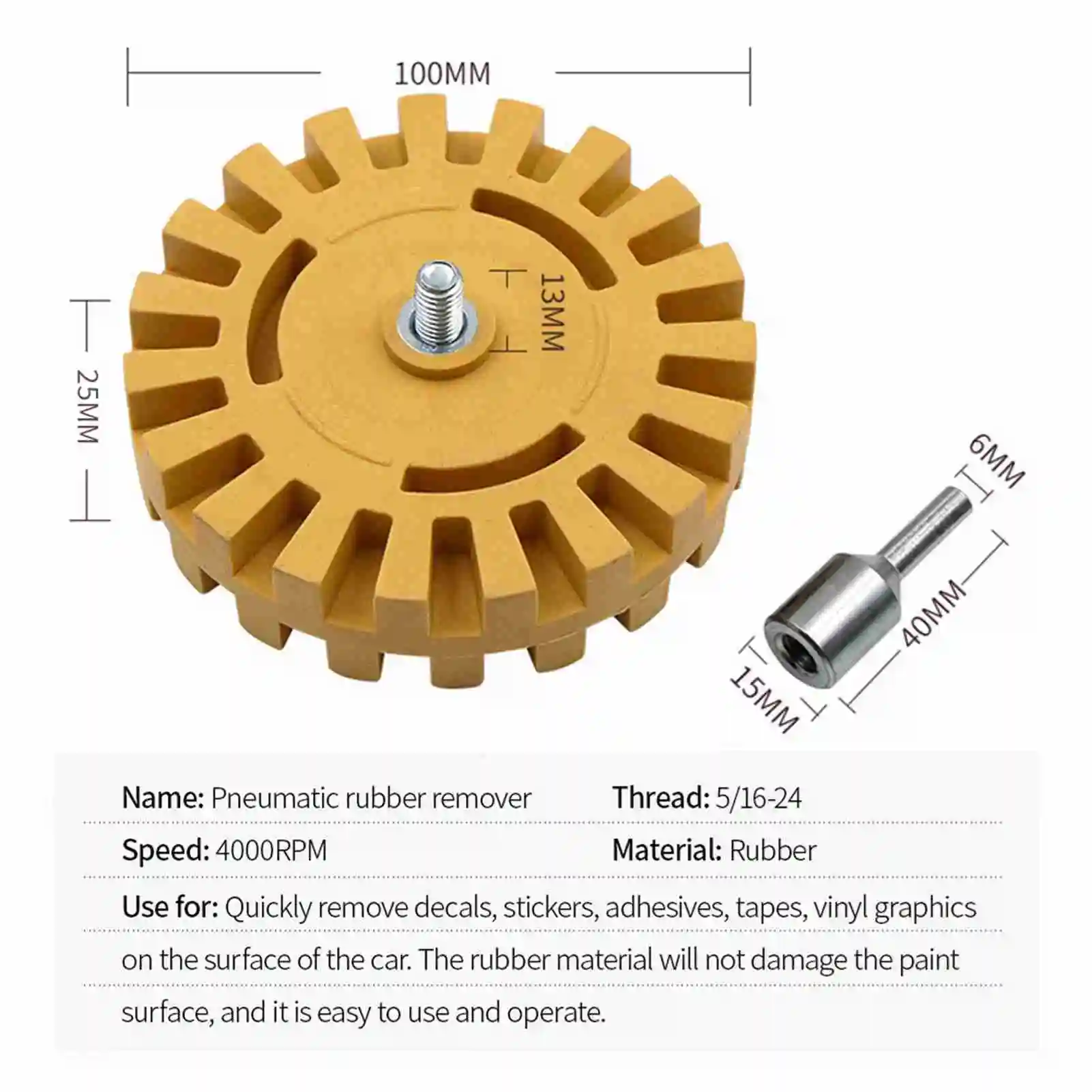4 inch Pneumatic Rubber Remover Wheel Car Decal and Sticker Removal Eraser Decal Removal Scraper Tools Pneumatic Rubber Remover — view 5