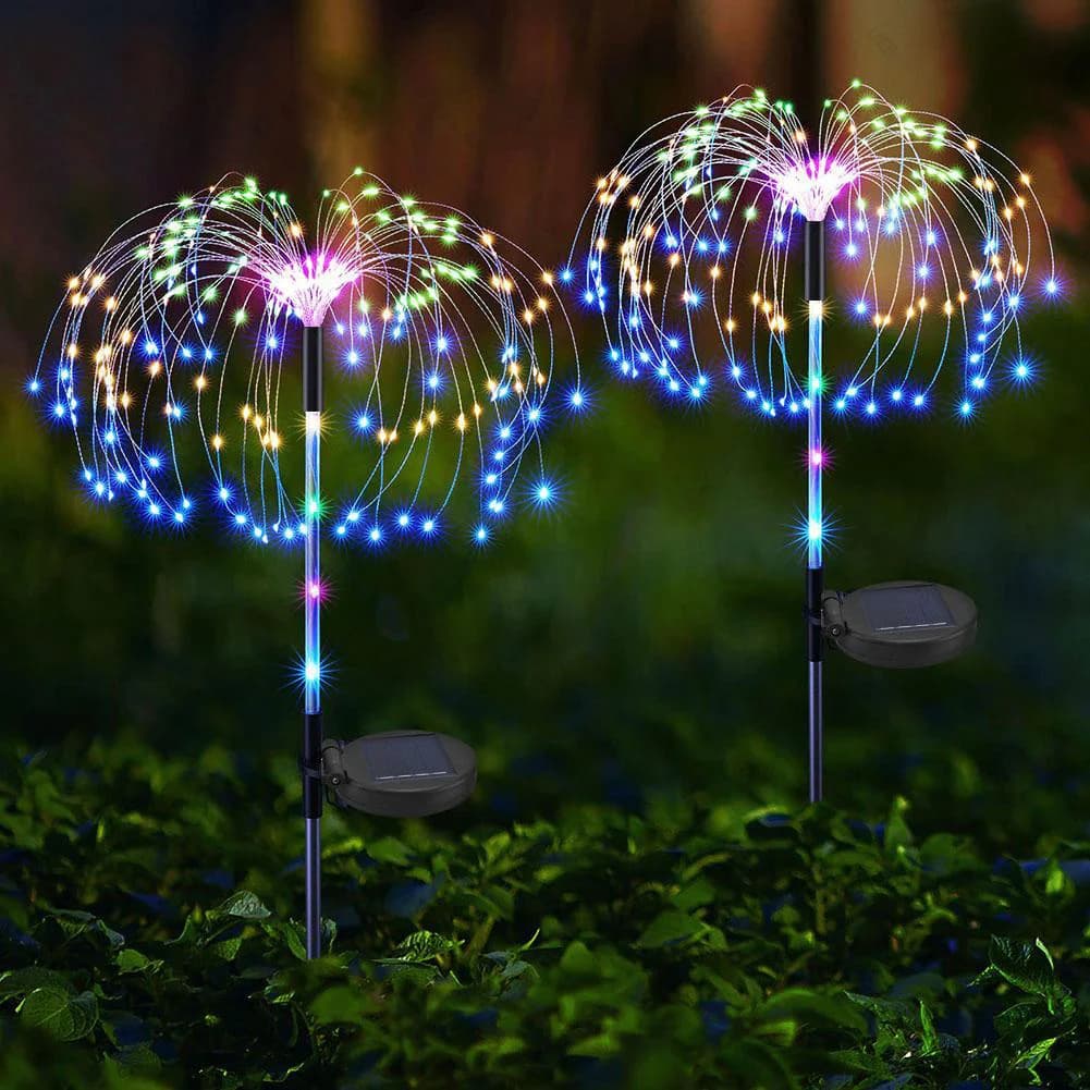 2Pcs Smart Sparklers Firework LED String Light Solar Fireworks Lights 8 Lighting Modes 200 LED Copper Wire Solar Firework Lights