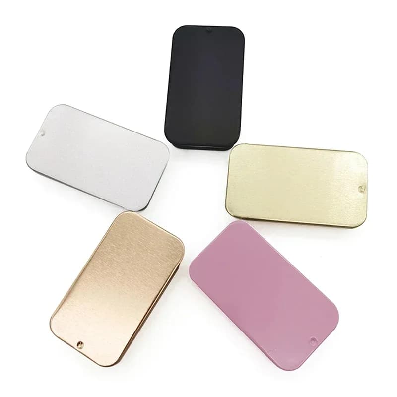 1pc Metal Rectangular Empty Tin Jar Tinplate Push Organizer Slide Cover Storage Box Candy Pill Jars Portable Mini Storage Box — view 2