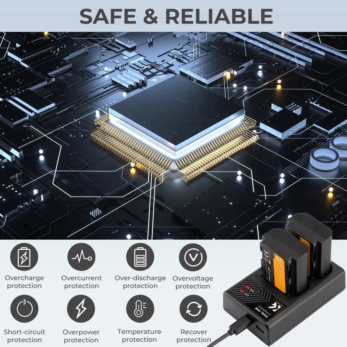 K&F Concept NP-FZ100 NP FZ100 Camera Battery Charger For Sony Camera A9 A7M4 A7R5 A7C ZVE1 A6700 A7III A7 III FX30 — view 4