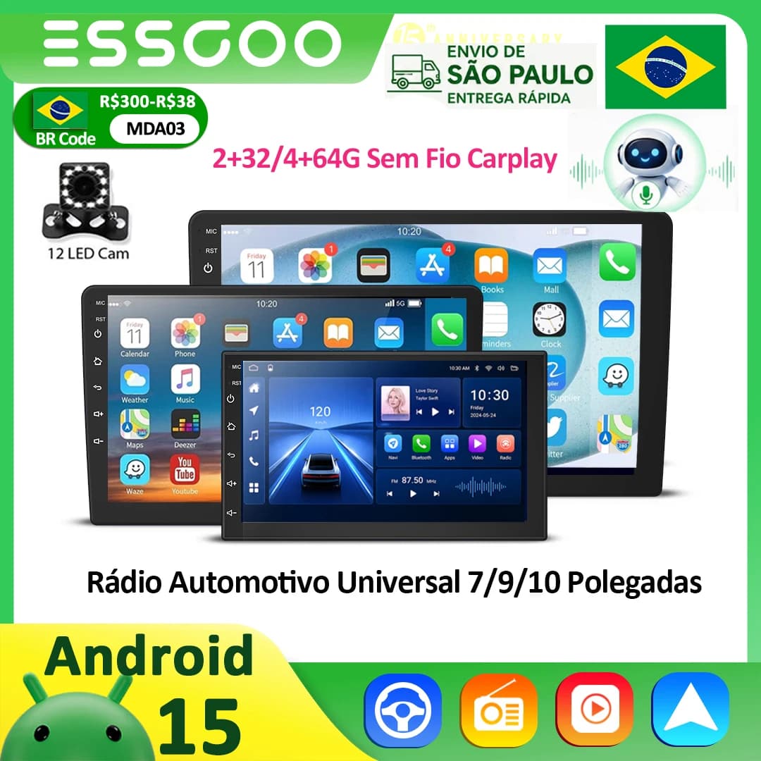 ESSGOO Car Radio Android 15 Carplay Auto Multimedia Video 7/9/10'' Universal Stereo For Volkswagen Nissan Hyundai Kia Toyota