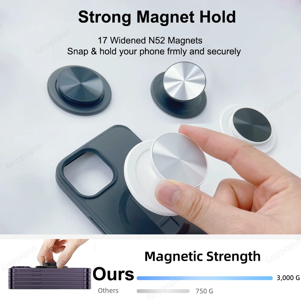 Grippopso Magnetic Folding Cell Phone Grip For Samsung Holder Socket Pocket For IPhone 52 Magnet Safe Ring Finger Expanding Stan — view 2