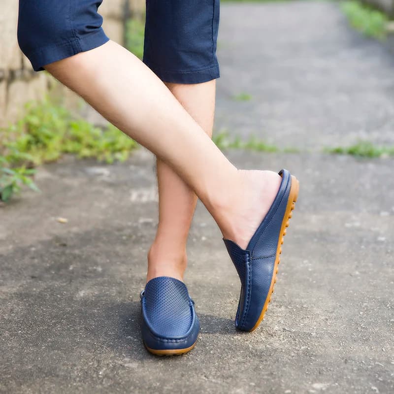 Summer Men Casual Loafers Fashion Breathable Genuine Leather Slippers Outdoor Light Mules Cool Half Shoes Italian Design Sandals — view 3