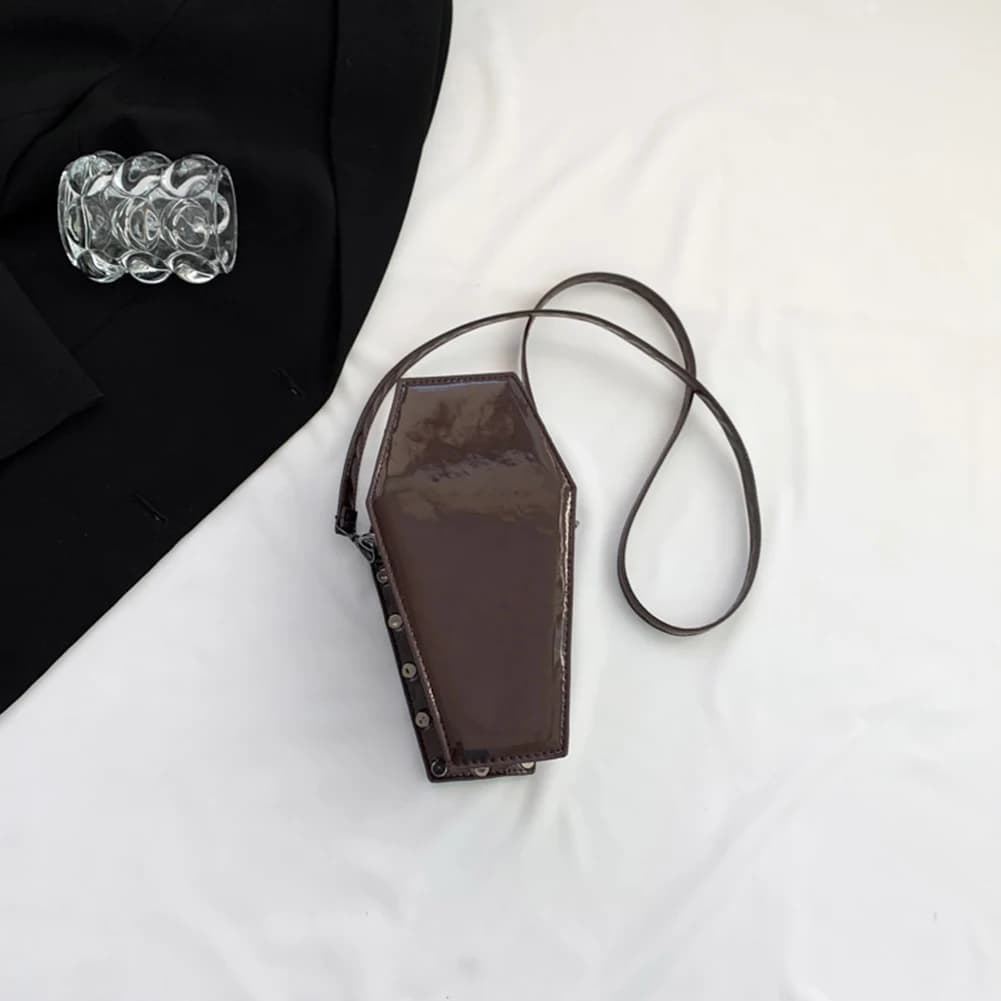 Women Coffin Satchel Purse Strap Adjustable Gothic Coin Purse PU Leather Spider Coffin Bag Y2K Cellphone Bag Halloween Candy Bag — view 4