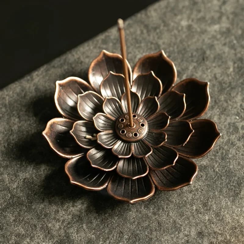 Incense Holder for Sticks Alloy Incense Burner Creative 3 levels Lotus Incense Stick Holder and Detachable Ash Catcher — view 4