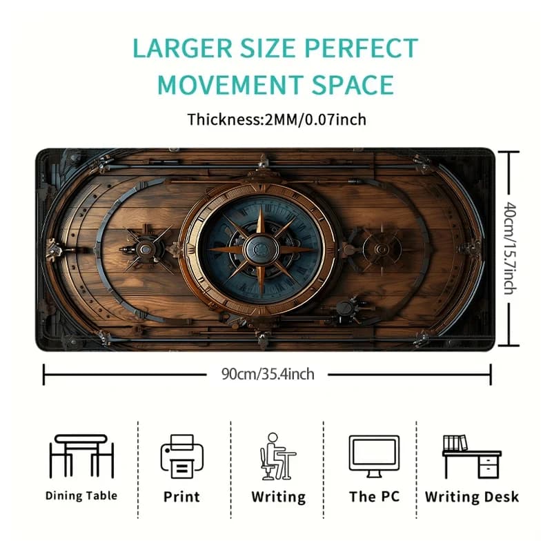 XXL Vintage Steampunk Compass Design Mouse Pad Large Gaming Office Desk Mat Non-Slip Stitched Edges for Gamers and Home Office — view 5