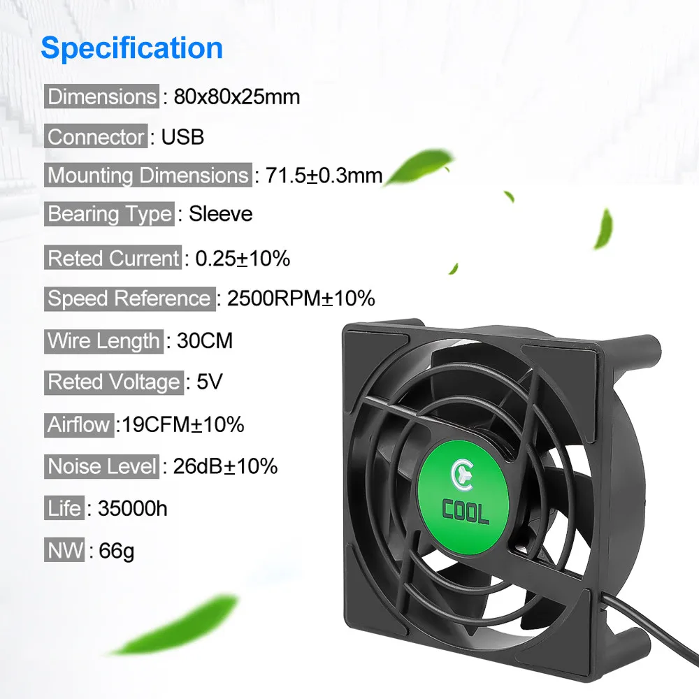 DC 5V USB Mini Cooling Small Fan 7 Blades Cooling Fan for TV Box Set Top Box 80x80x25mm Silent TV Box Radiator With 30cm Cable — view 3