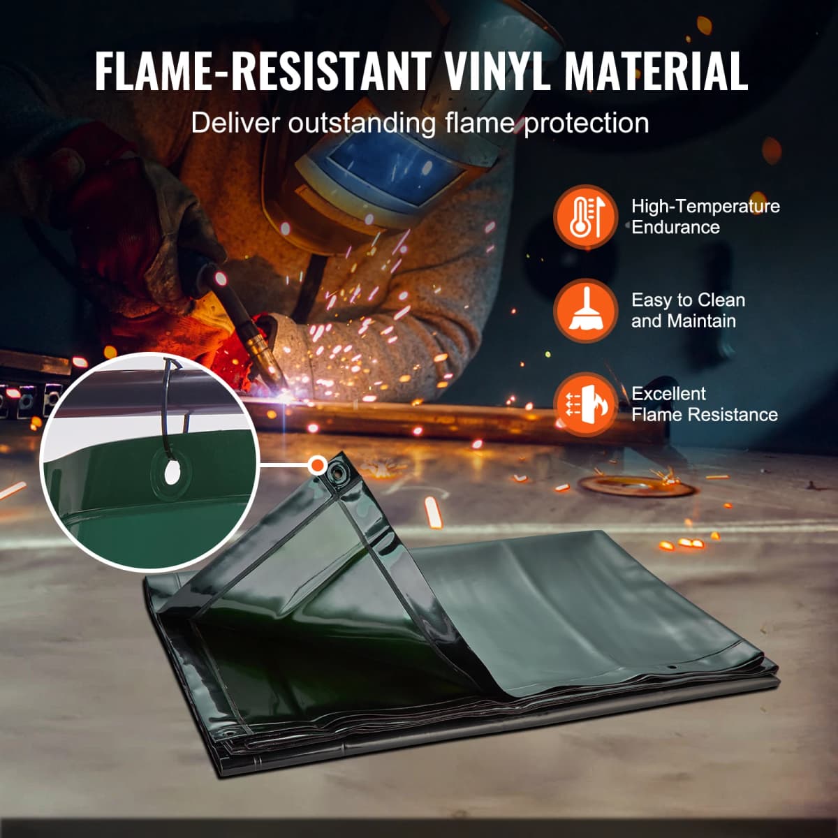 SucceBuy Welding Screen w/ Frame 6'x8' Welding Curtain Flame-Resistant Vinyl Welding Protection Screen for Workshop Industrial — view 4