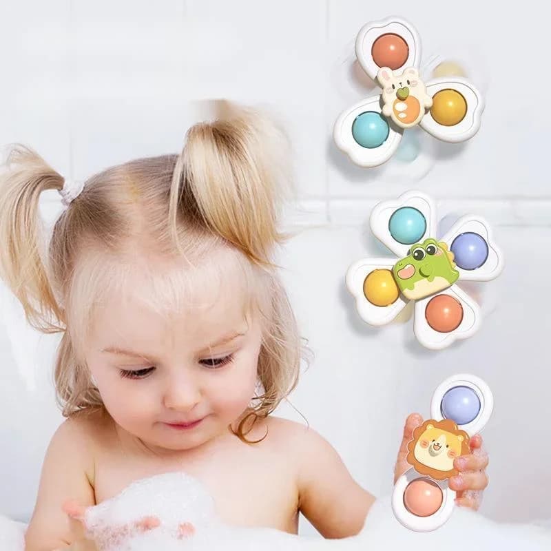 3PCS Suction Cup Spinner Toy Baby Bath Funny Game Educational Toys For Children Girls Boys Infant Sensory Stress Reliever Gift — view 3