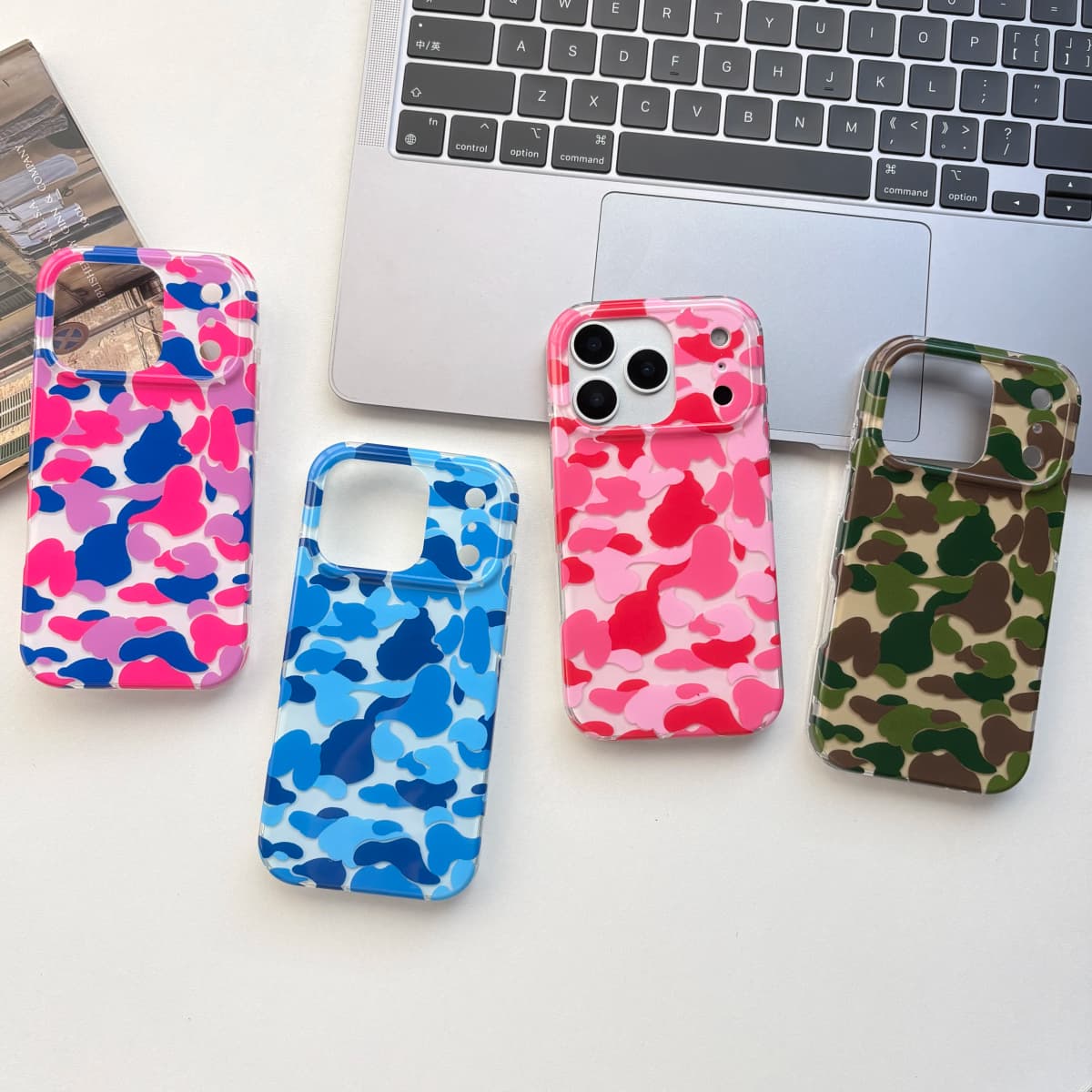 Fashionable Bright Four-Color Camouflage Pattern Glossy Protective Phone Case Suitable for iPhone 17 Pro 13 16 15 14 Pro Max