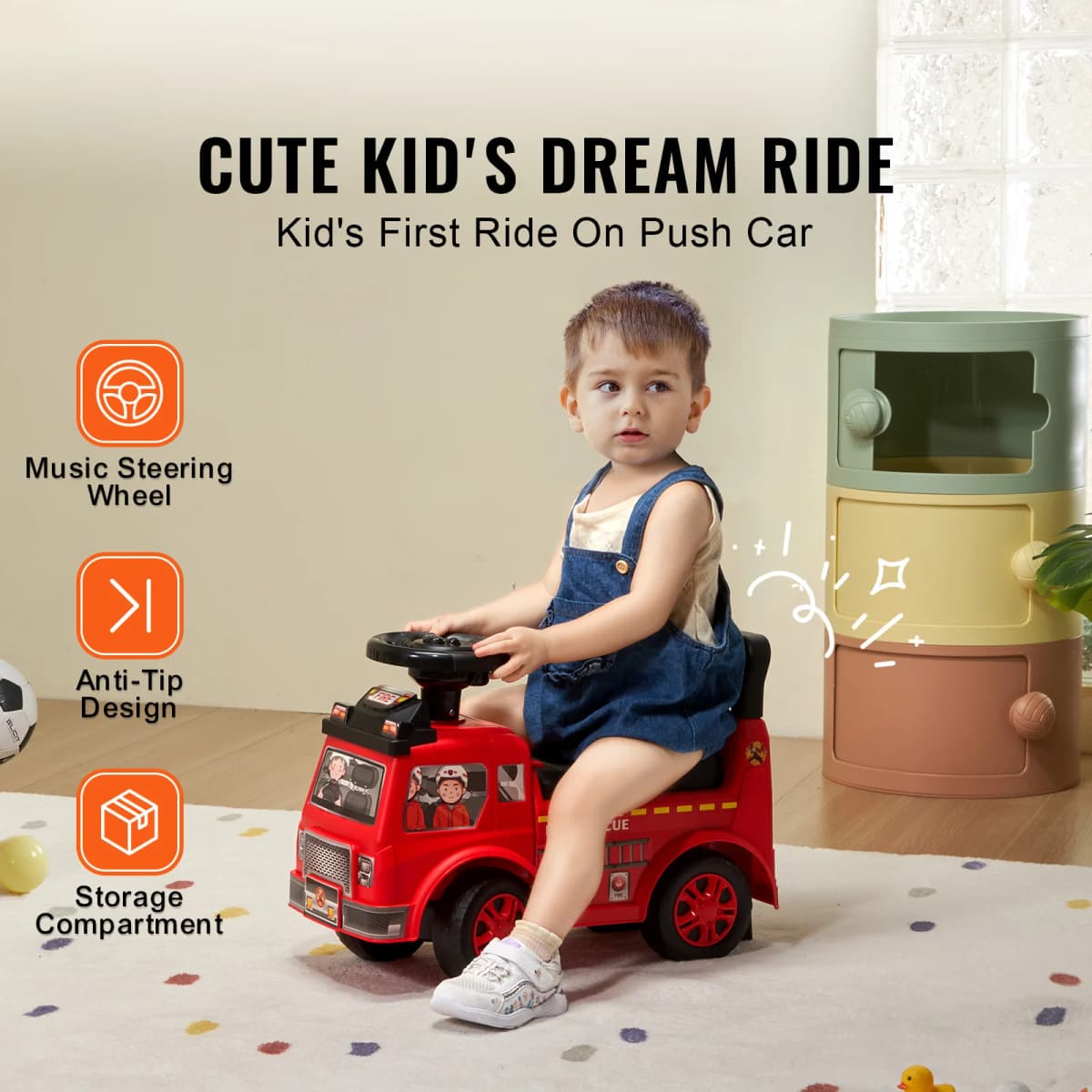 SucceBuy Ride On Push Car Kids Ride On Car with Music Steering Wheel & Under Seat Storage for Toddlers Ages 3-12 Ride Racer — view 2
