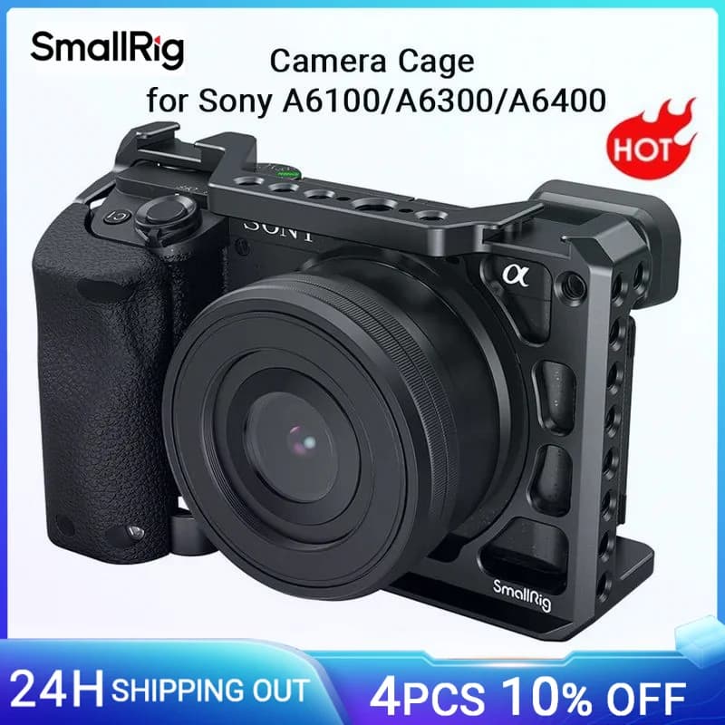 SmallRig DSLR A6400 Camera Cage with Silicone Handle Handgrip & Cold Shoe ,Case Rig Set for Sony A6100 / A6300/ A6400 -3164