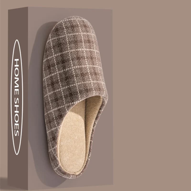 Men's Spring And Autumn Home Mute Slippers Plaid Design Bedroom Wood Floor Comfortable Soft Bottom Non-slip Mute Couple Style