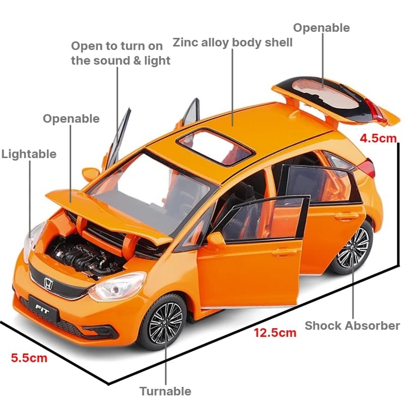1/32 Honda FIT JAZZ SUV Sport Toy Car JKM Diecast Miniature Model Doors Openable Sound & Light Collection Gift For Boy Boys Kid — view 5