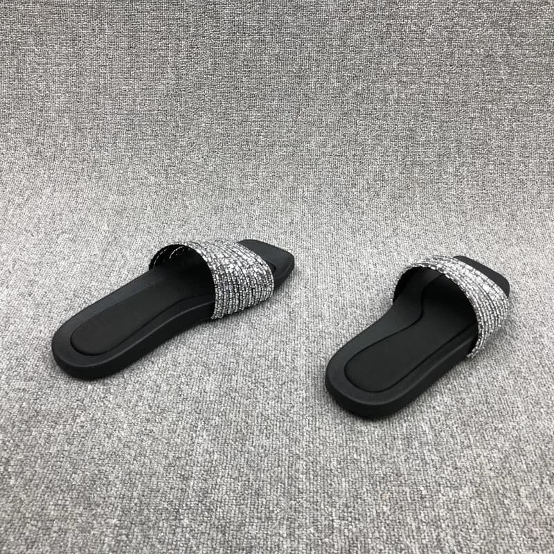 2023 Summer Fashion New Sexy Casual Outerwear Solid Color Crystal Flat Slippers Comfortable Sandals Zapatos Mujer — view 4