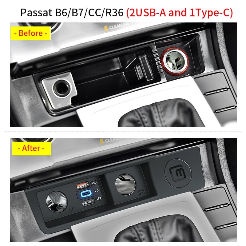 LOYEUANR For VW passat B6 B7  CC R36 Car Charger Cigarette lighter USB Fast Charging Type C  Power Adapter — view 2