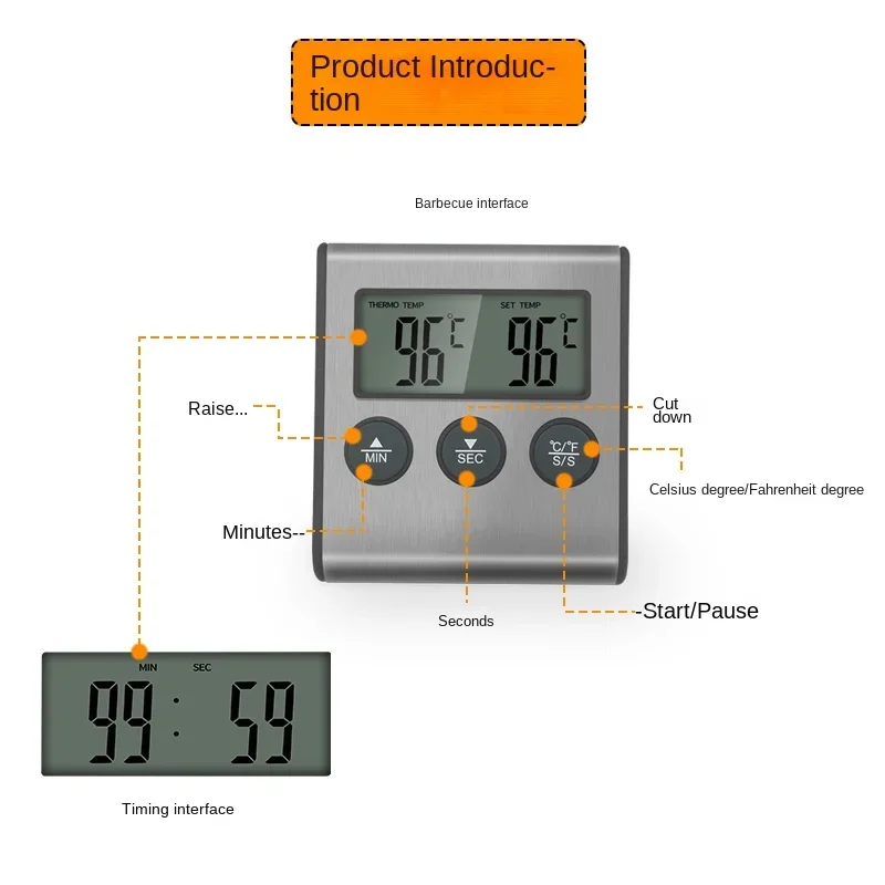 Tp700 Digital Remote Wireless Food Kitchen Oven Thermometer Probe For BBQ Grill  Oven Meat Timer  Temperature  Manually Set — view 4