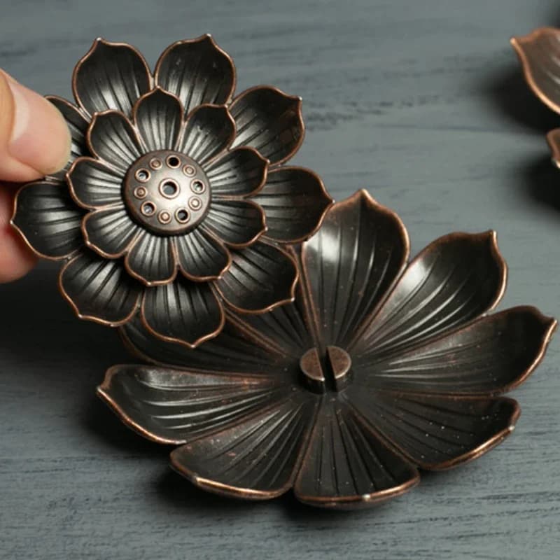 Incense Holder for Sticks Alloy Incense Burner Creative 3 levels Lotus Incense Stick Holder and Detachable Ash Catcher — view 2