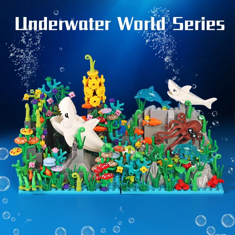 MOC Building Blocks Underwater World Creative Blocks Set Cute Animals Shark Octopus Seaweed Animal City Bricks Parts Kids Toys — view 2