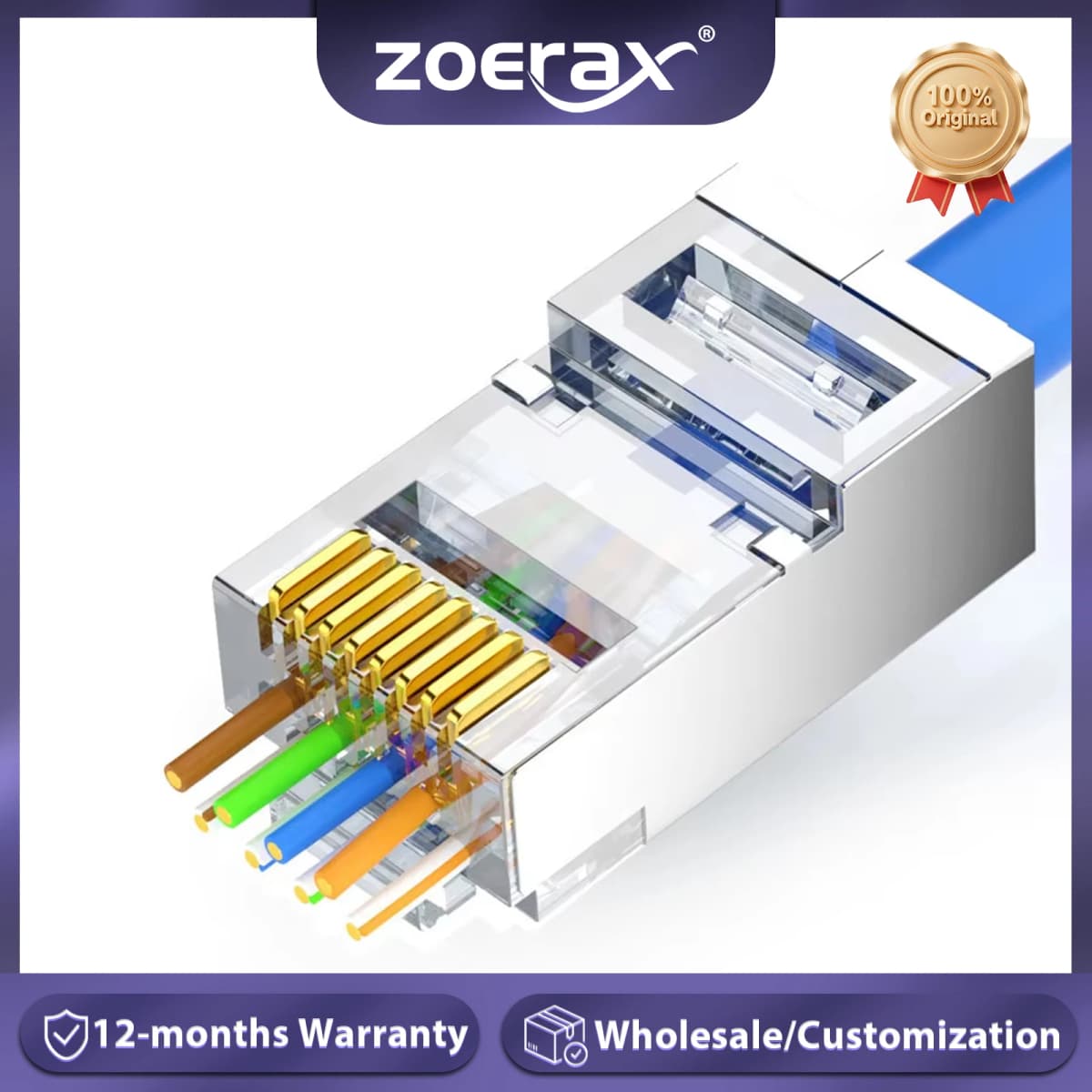 ZoeRax Pass Through RJ45 Connector, Cat6 Cat6a 30u Gold Plated Shielded Modular Plug 1.2mm Hole for STP Ethernet Cable 8P8C Ends