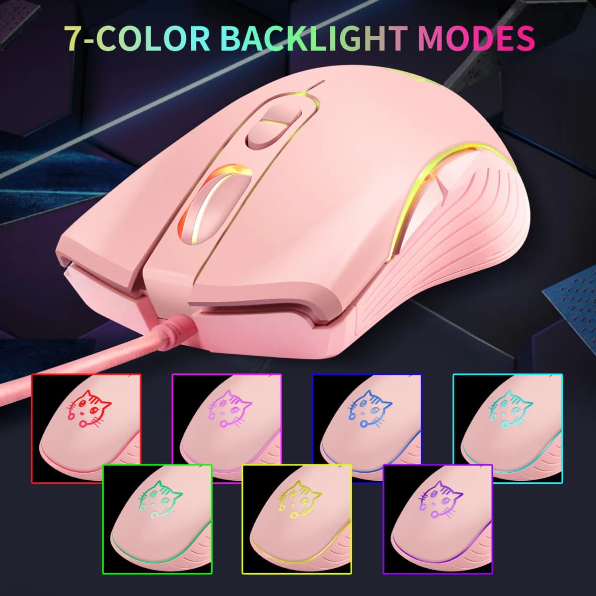 USB Wired Gaming Mouse Pink Computer Professional E-sports Mause 2400 DPI Colorful Backlit Silent Mice for Lol Data Laptop Pc — view 5